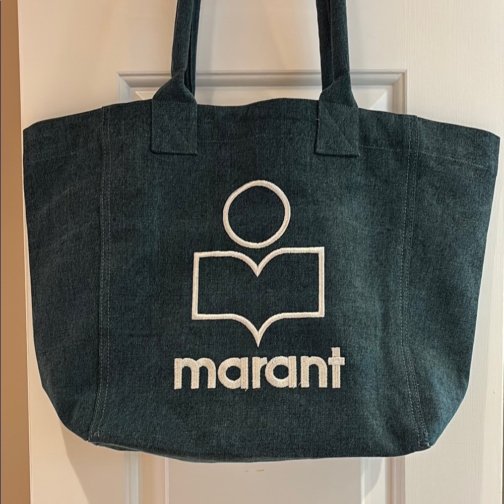 Isabel Marant Teal Blue Yenky Canvas Tote with White Logo
